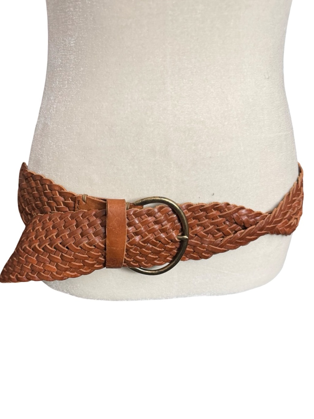 Vintage GAP Brown Woven Leather Statement Belt Boho Braided Twist Brown